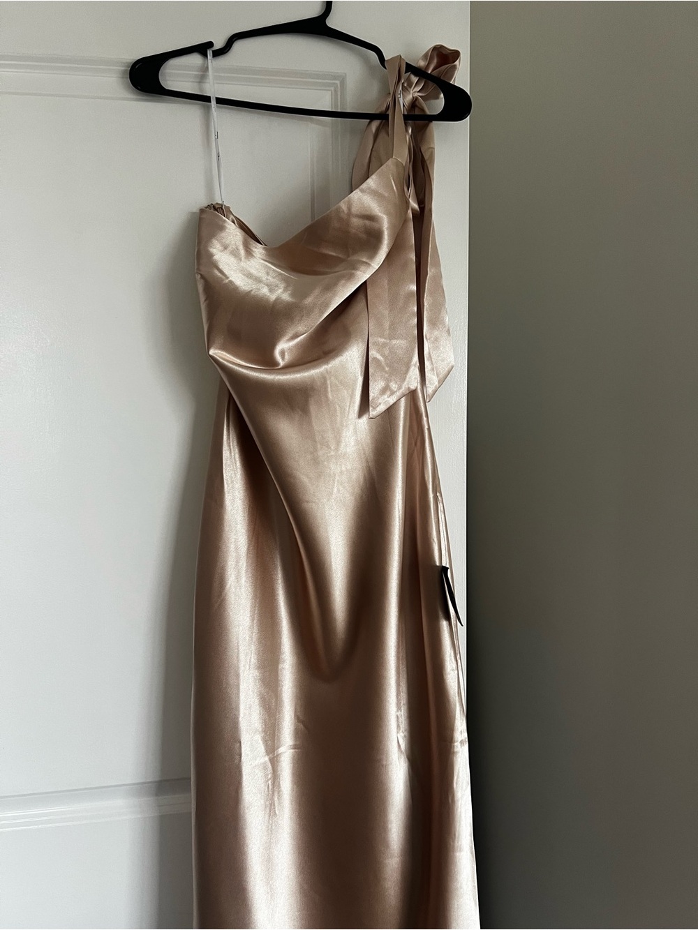 Lulu's One-Shoulder Satin Slip Dress in Champagne Gold